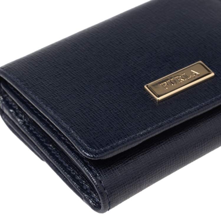 Pre Owned Furla Navy Blue Leather Trifold Wallet