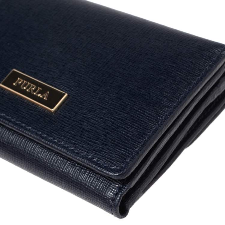 Pre Owned Furla Navy Blue Leather Trifold Wallet