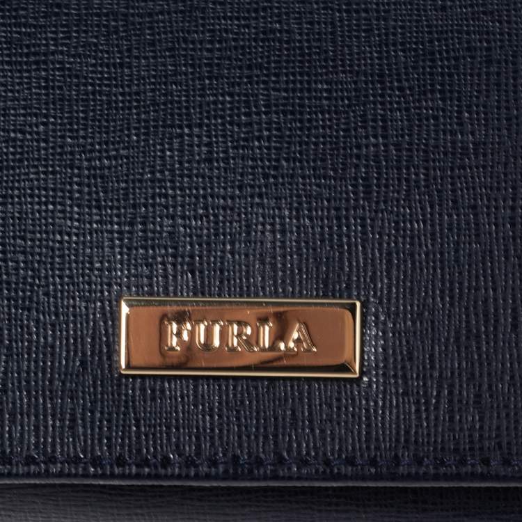 Pre Owned Furla Navy Blue Leather Trifold Wallet