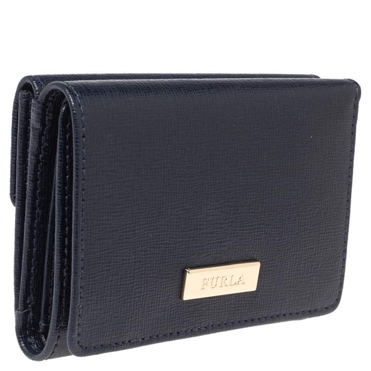 Pre Owned Furla Navy Blue Leather Trifold Wallet