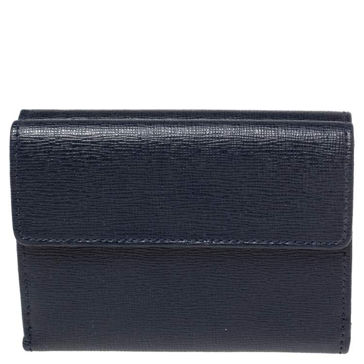Pre Owned Furla Navy Blue Leather Trifold Wallet