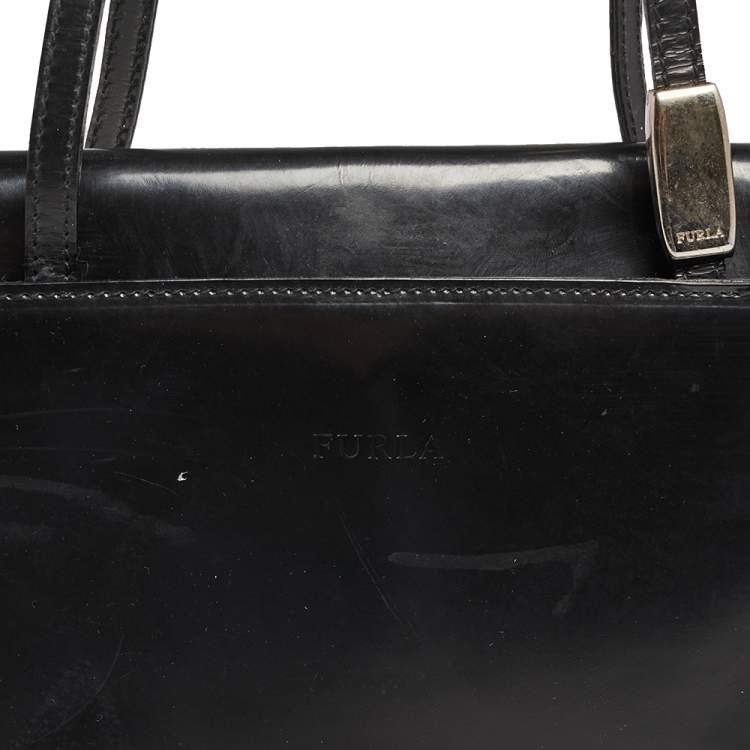 Pre Owned Furla Black Patent Leather Tote