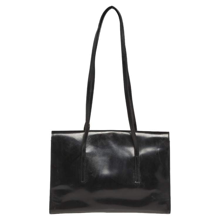 Pre Owned Furla Black Patent Leather Tote