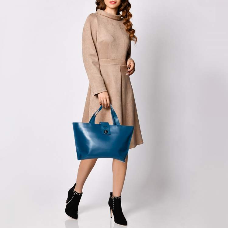 Pre Owned Furla Blue Leather Tote