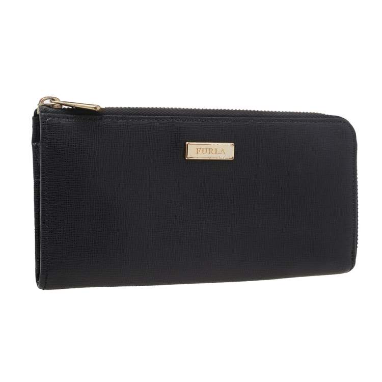 Pre Owned Furla Black Leather Zip Around Wallet