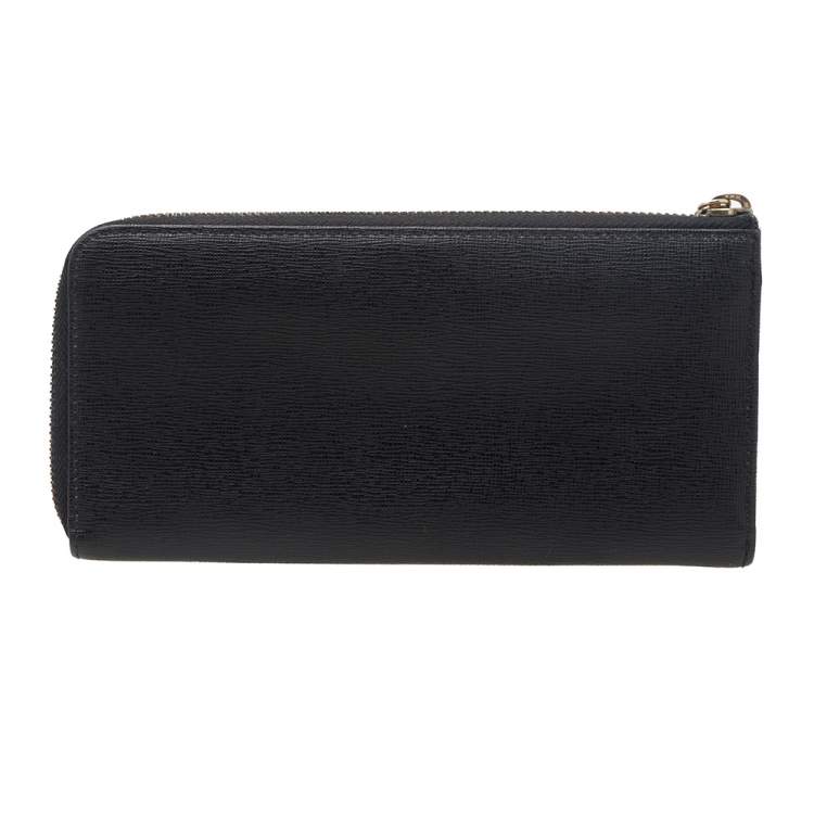 Pre Owned Furla Black Leather Zip Around Wallet