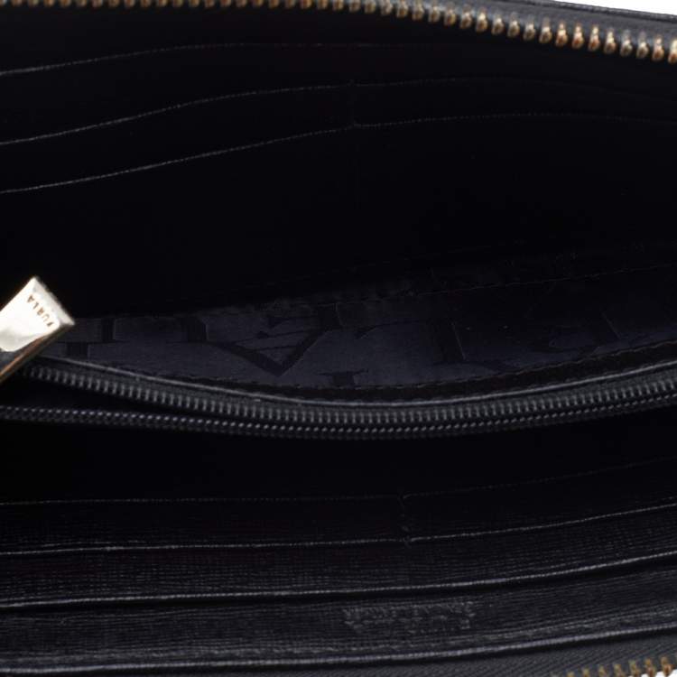 Pre Owned Furla Black Leather Zip Around Wallet