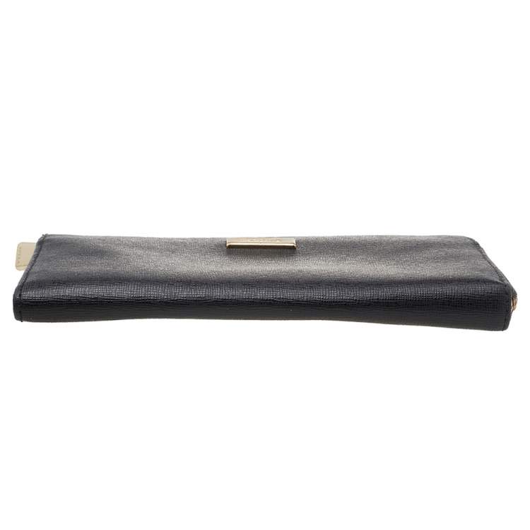 Pre Owned Furla Black Leather Zip Around Wallet