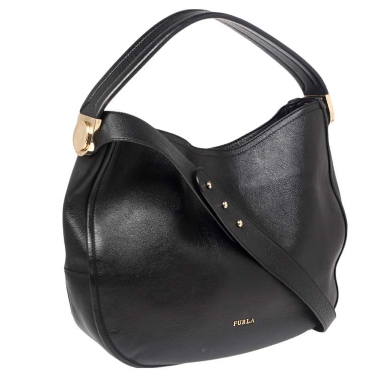 Pre Owned Furla Black Leather Hobo 