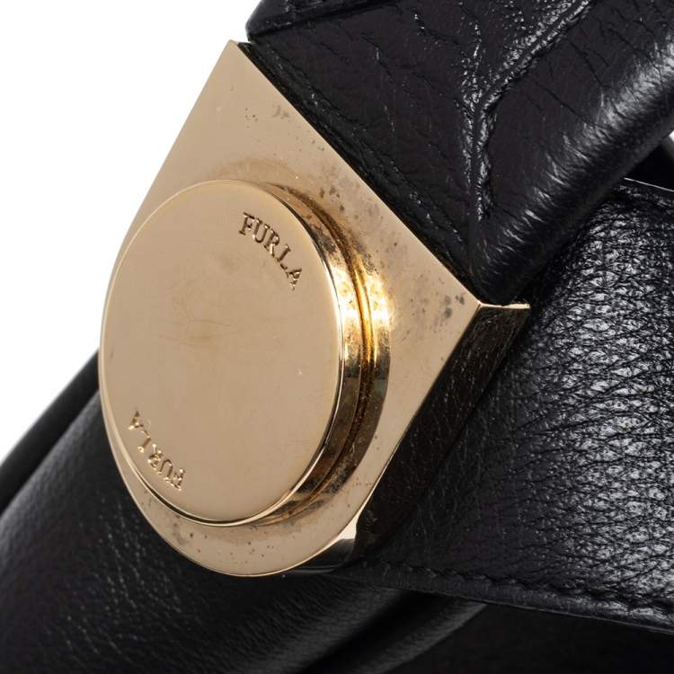 Pre Owned Furla Black Leather Hobo 