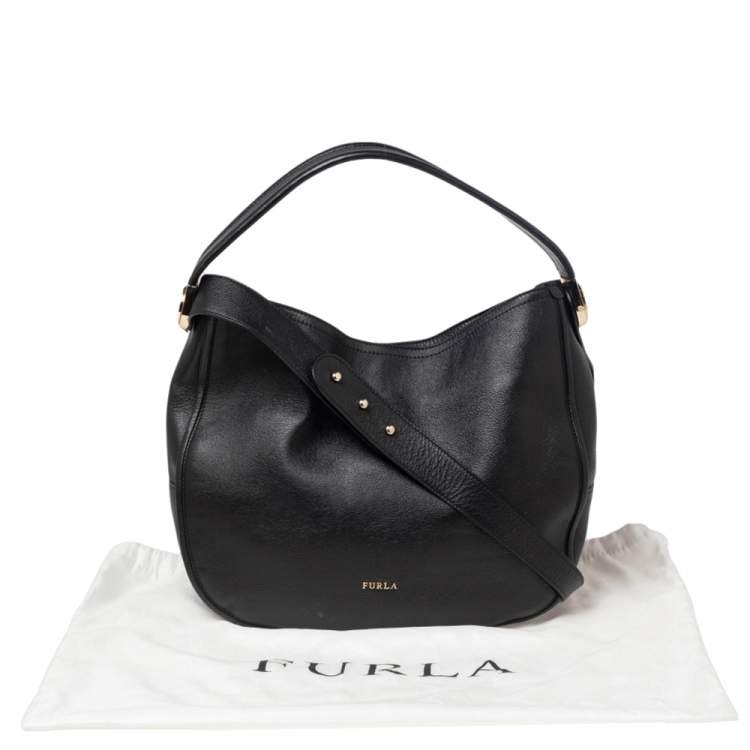 Pre Owned Furla Black Leather Hobo 