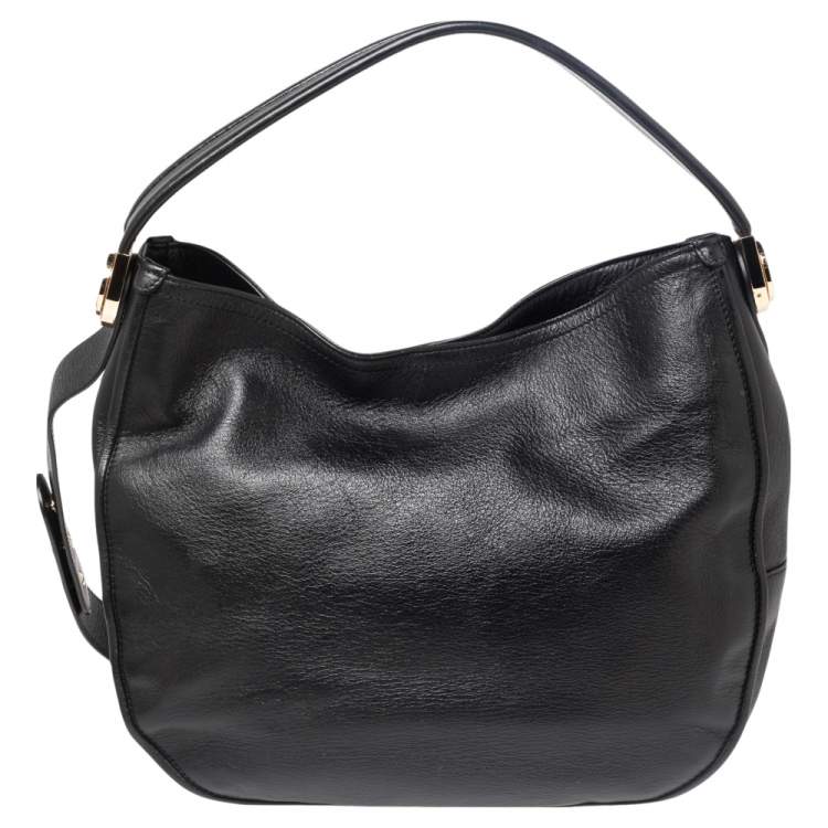 Pre Owned Furla Black Leather Hobo 
