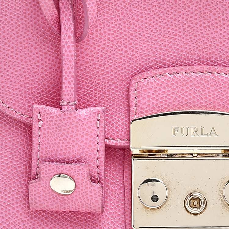 Pre Owned Furla Pink Leather Mini Metropolis Chain Crossbody Bag