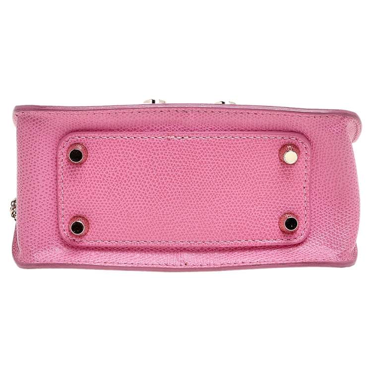 Pre Owned Furla Pink Leather Mini Metropolis Chain Crossbody Bag