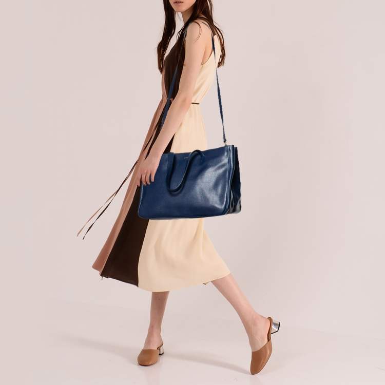 Pre Owned Furla Navy Blue Leather Large Lotus Tote