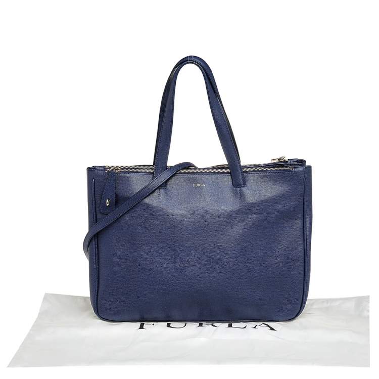 Pre Owned Furla Navy Blue Leather Large Lotus Tote