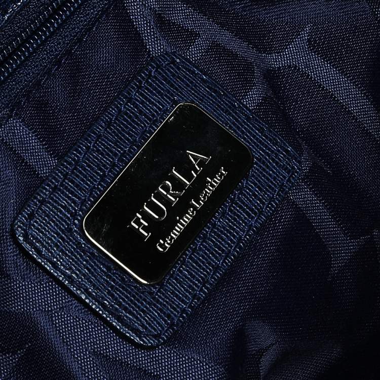 Pre Owned Furla Navy Blue Leather Large Lotus Tote