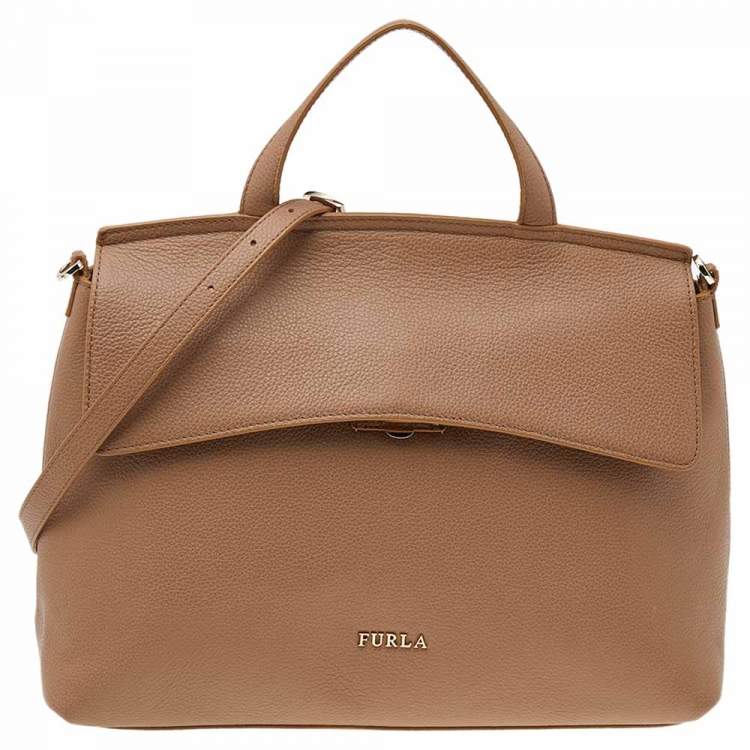 Pre Owned Furla Beige Leather Top Handle Bag