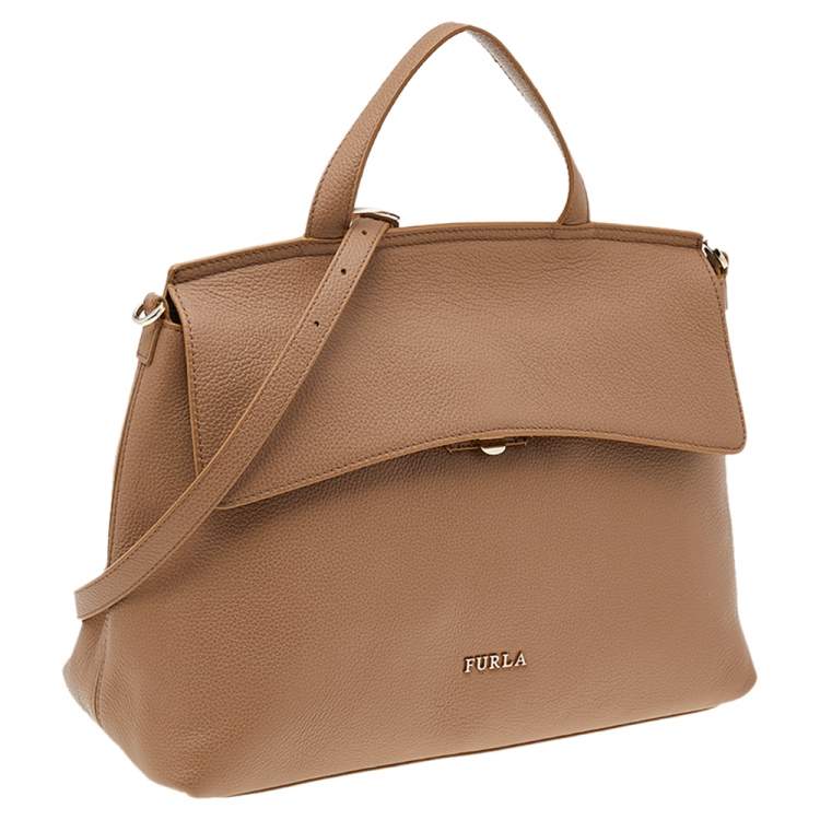 Pre Owned Furla Beige Leather Top Handle Bag