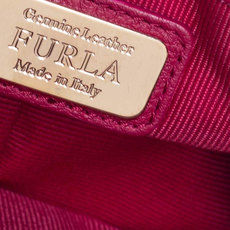 Pre Owned Furla Beige Floral Print Leather Mini Metropolis Chain Crossbody Bag