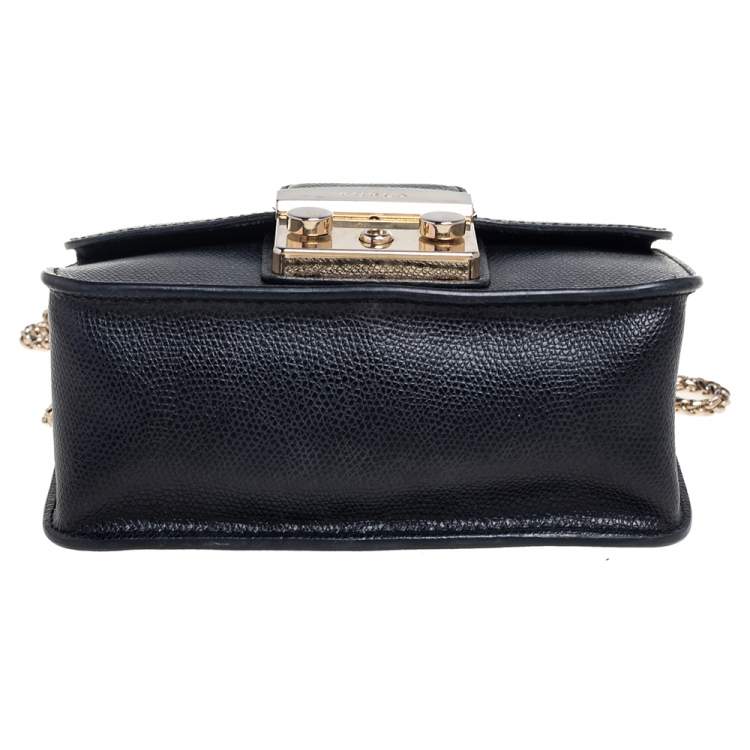 Pre Owned Furla Black Leather Mini Metropolis Top Handle Bag