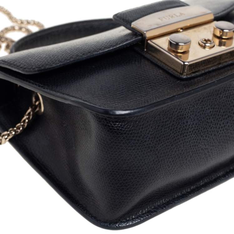 Pre Owned Furla Black Leather Mini Metropolis Top Handle Bag
