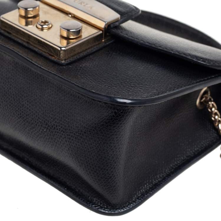 Pre Owned Furla Black Leather Mini Metropolis Top Handle Bag