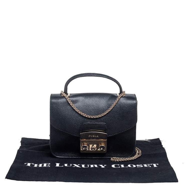 Pre Owned Furla Black Leather Mini Metropolis Top Handle Bag
