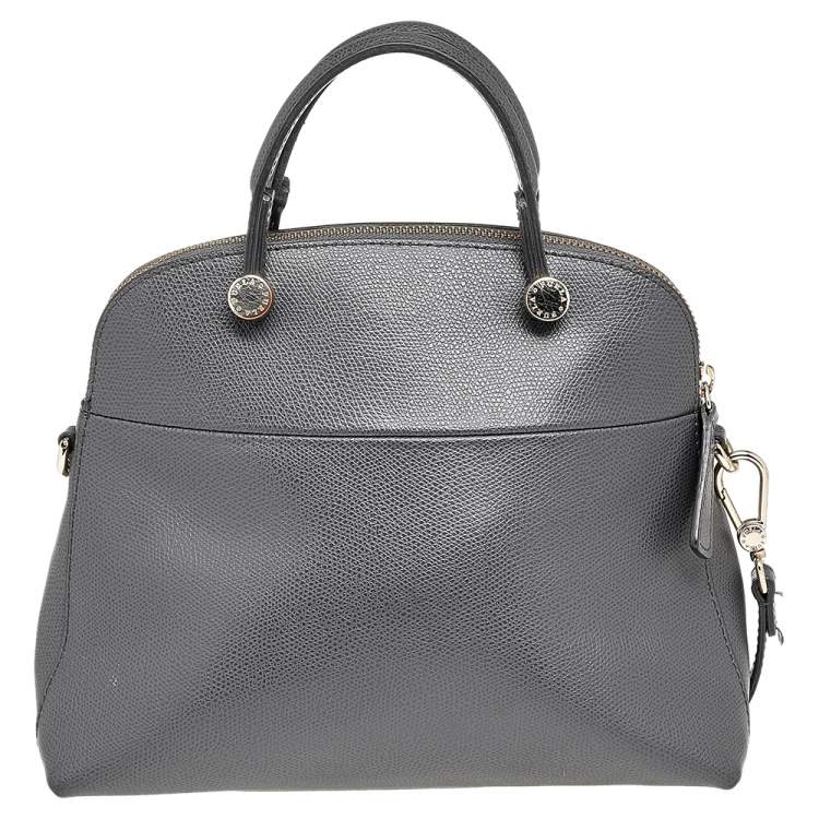 Pre Owned Furla Grey Leather Small Piper Satchel