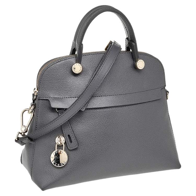 Pre Owned Furla Grey Leather Small Piper Satchel