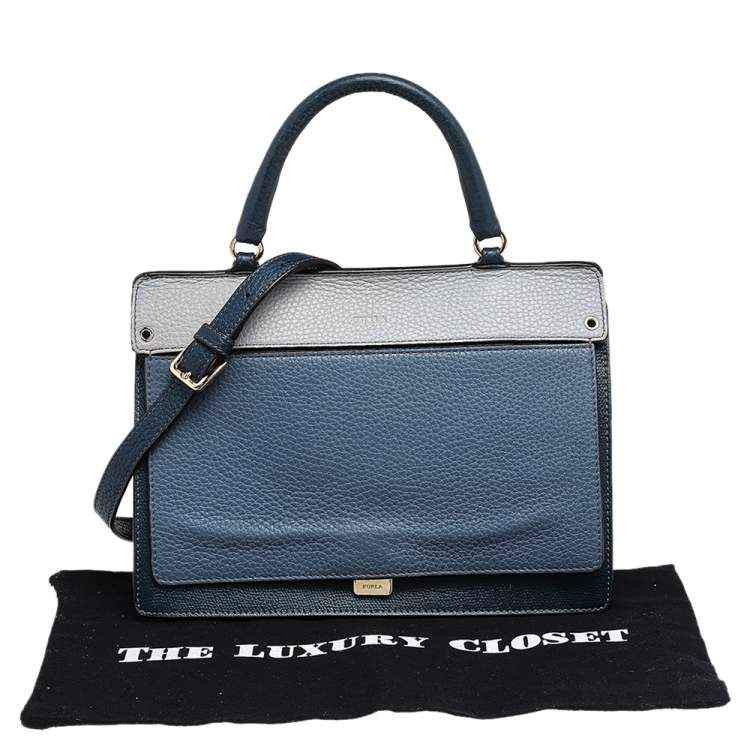 Pre Owned Furla Blue/Grey Leather Small Onice Top Handle Bag