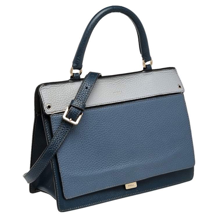 Pre Owned Furla Blue/Grey Leather Small Onice Top Handle Bag