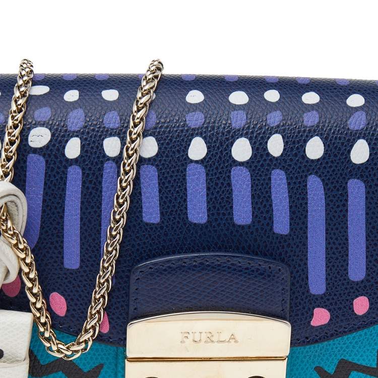 مملوكة مسبقًا Furla Blue/Navy Blue Leather Mini Metropolis Papillon Crossbody Bag