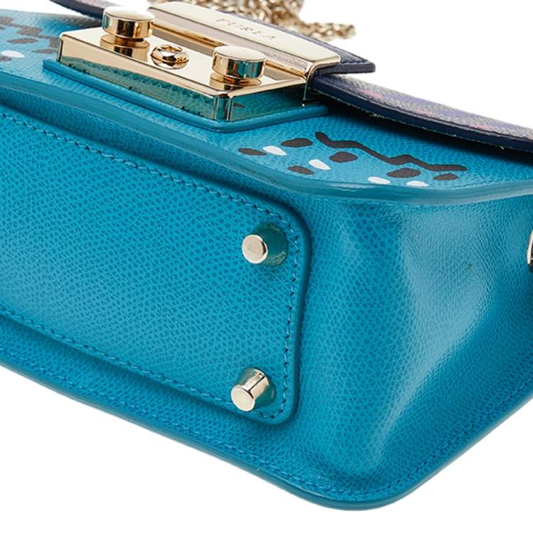 مملوكة مسبقًا Furla Blue/Navy Blue Leather Mini Metropolis Papillon Crossbody Bag