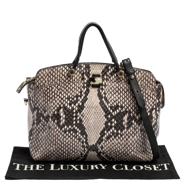 Pre Owned Furla Black-Grey Python Embossed Leather Small Piper Cartella Satchel