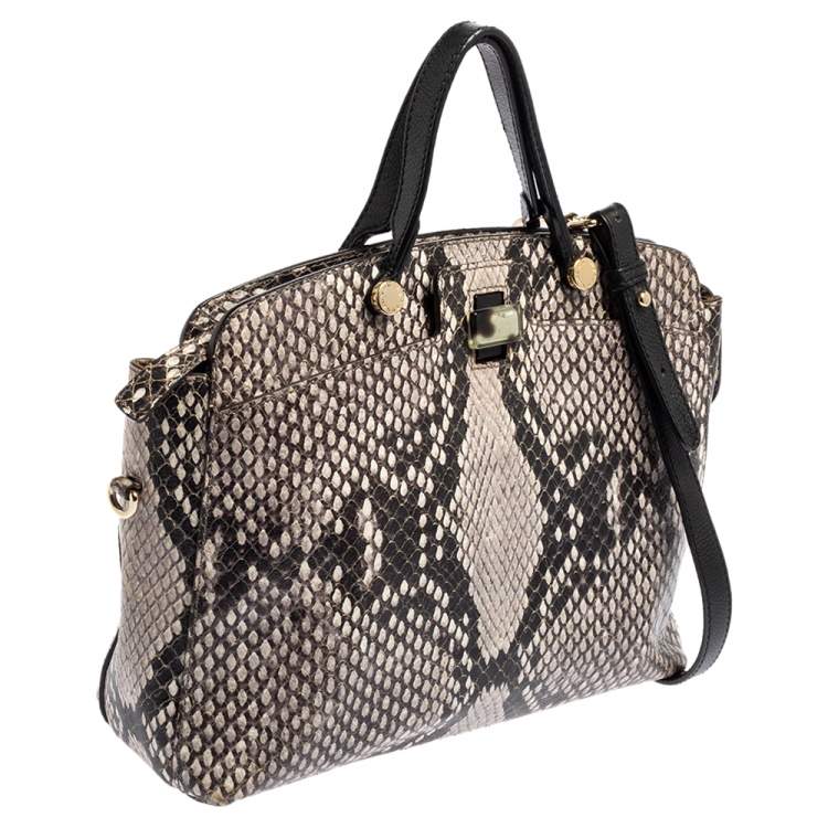 Pre Owned Furla Black-Grey Python Embossed Leather Small Piper Cartella Satchel