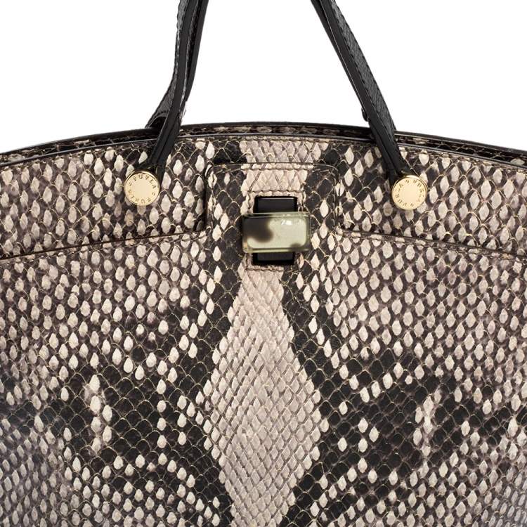 Pre Owned Furla Black-Grey Python Embossed Leather Small Piper Cartella Satchel