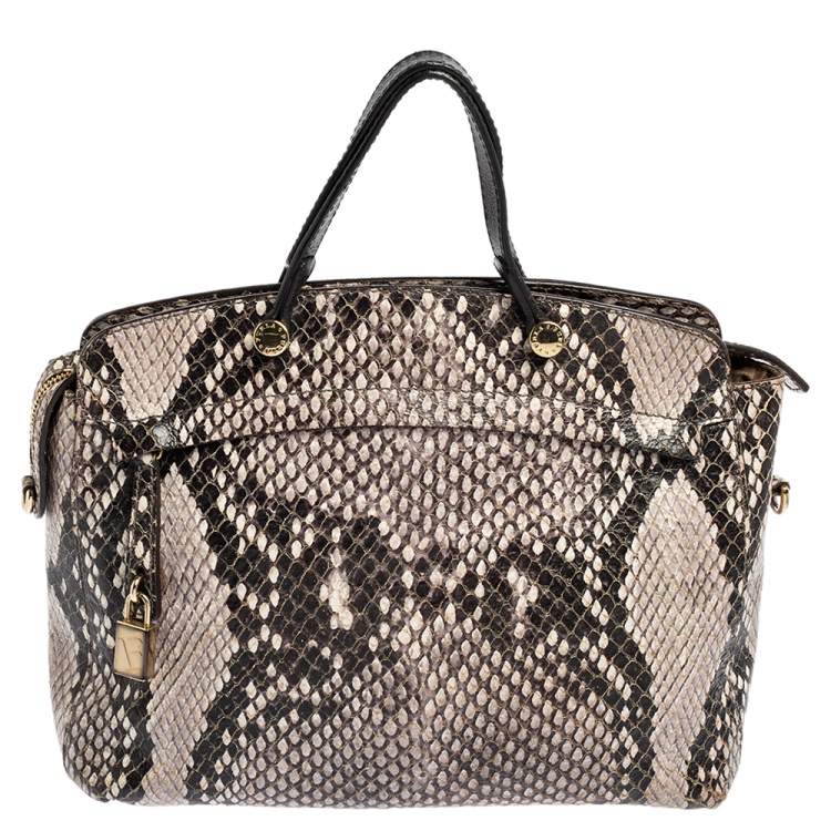 Pre Owned Furla Black-Grey Python Embossed Leather Small Piper Cartella Satchel