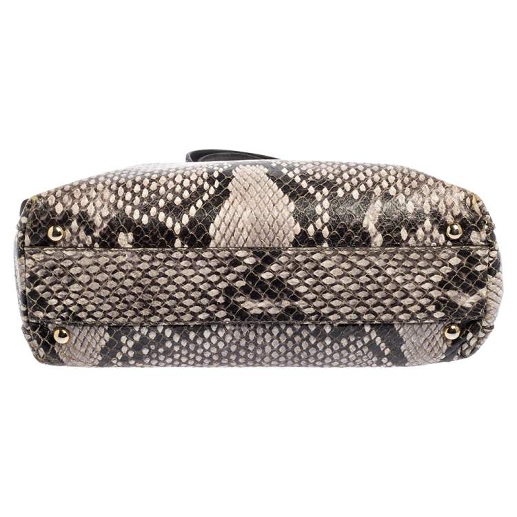 Pre Owned Furla Black-Grey Python Embossed Leather Small Piper Cartella Satchel