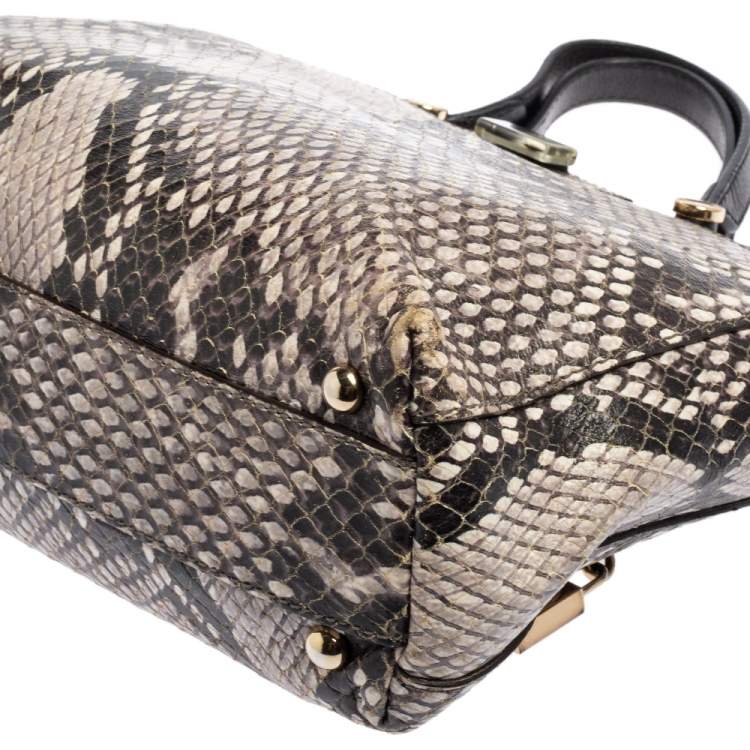 Pre Owned Furla Black-Grey Python Embossed Leather Small Piper Cartella Satchel