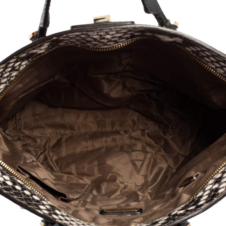 Pre Owned Furla Black-Grey Python Embossed Leather Small Piper Cartella Satchel