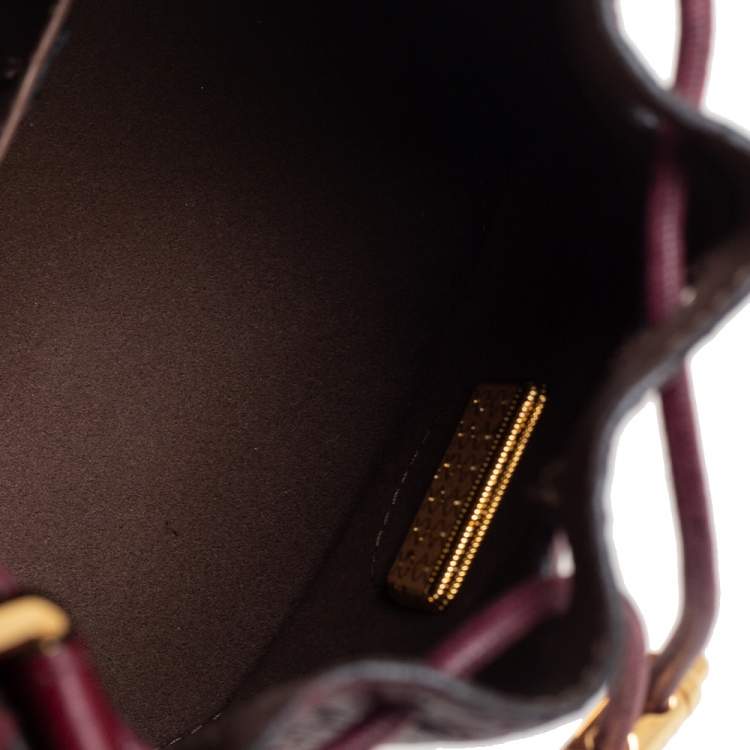 Pre Owned Furla Burgundy Embossed Leather Drawstring Corona Bucket Bag