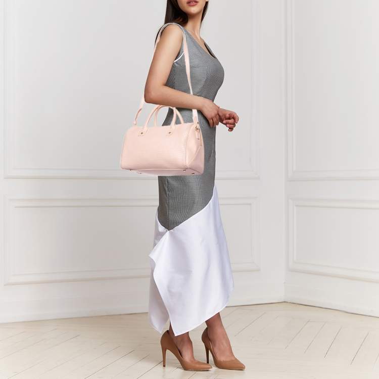 Pre Owned Furla Beige Perforated Leather Bowler Bag