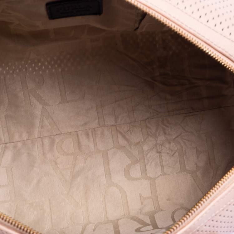 Pre Owned Furla Beige Perforated Leather Bowler Bag