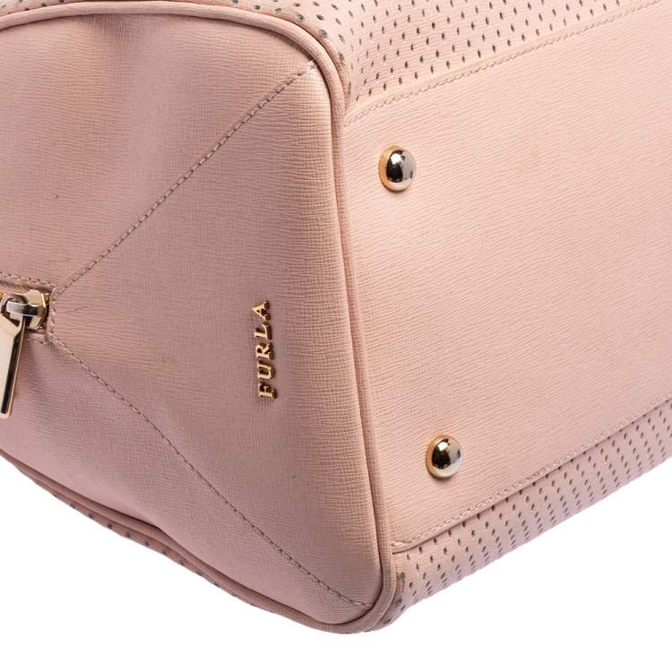 Pre Owned Furla Beige Perforated Leather Bowler Bag