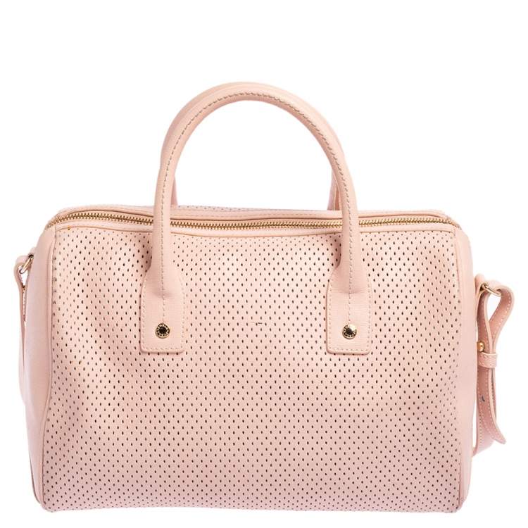 Pre Owned Furla Beige Perforated Leather Bowler Bag