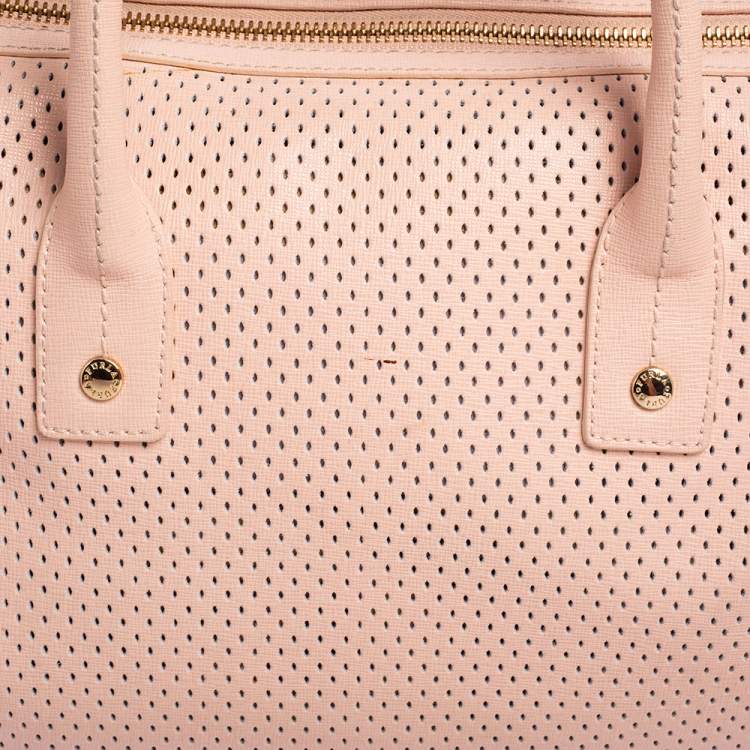 Pre Owned Furla Beige Perforated Leather Bowler Bag