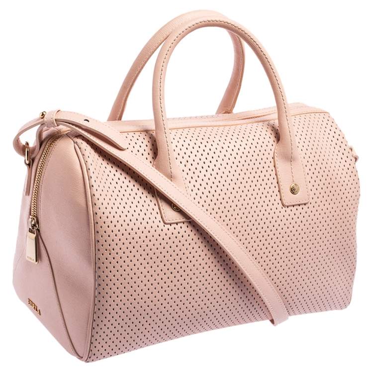 Pre Owned Furla Beige Perforated Leather Bowler Bag