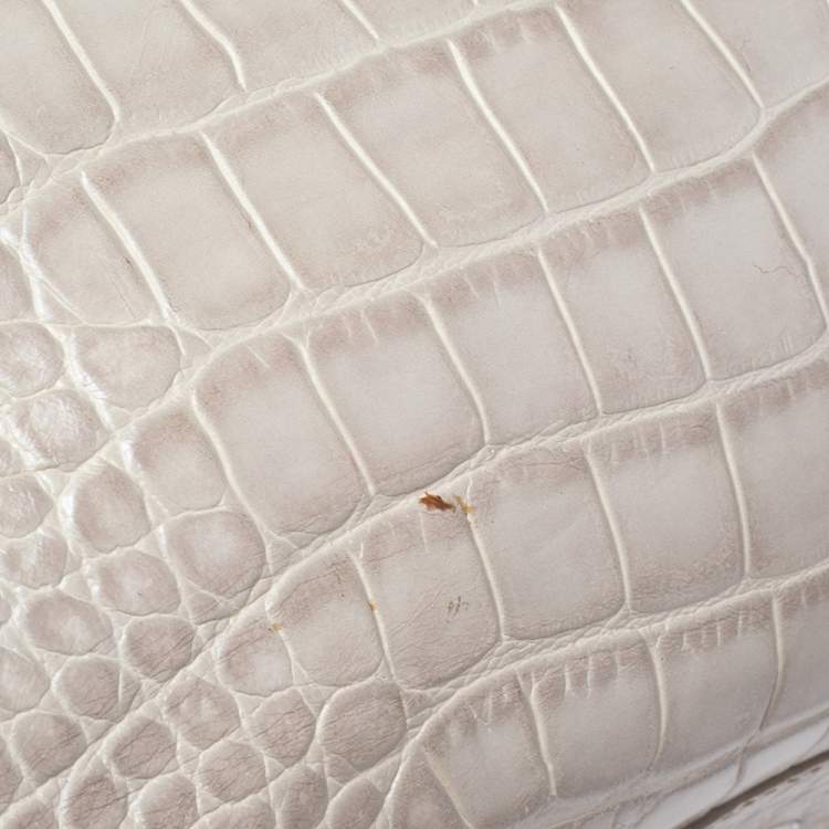 Pre Owned Furla Offwhite Croc Embossed Leather Martha Tote