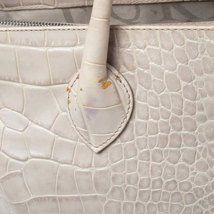 Pre Owned Furla Offwhite Croc Embossed Leather Martha Tote